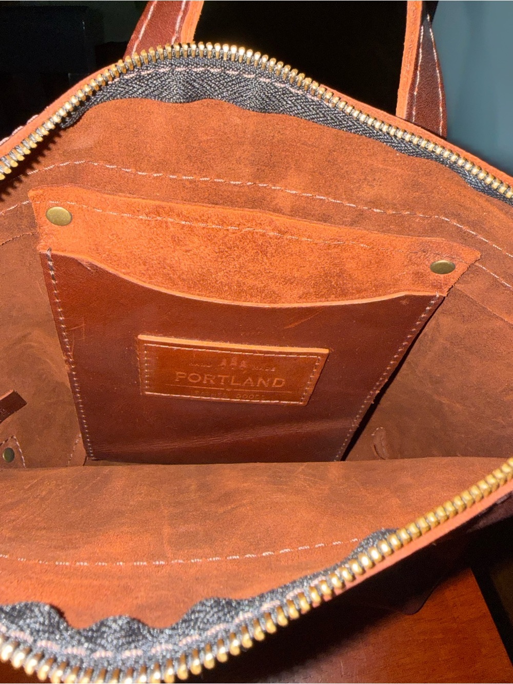 Portland Leather Cognac Brown Leather Tote Backpack - Picture 4 of 9